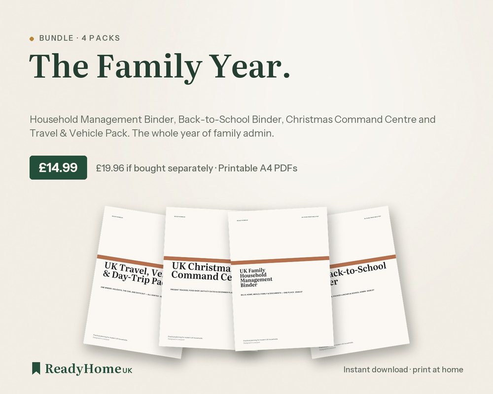 The Family Year bundle: Household Management Binder, Travel & Vehicle Pack, Back-to-School Binder, Christmas Command Centre