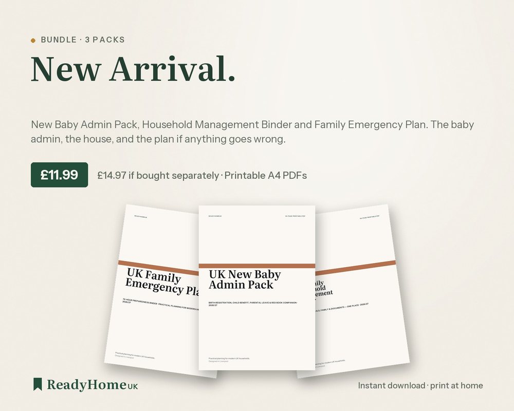 New Arrival bundle: Household Management Binder, Family Emergency Plan, New Baby Admin Pack