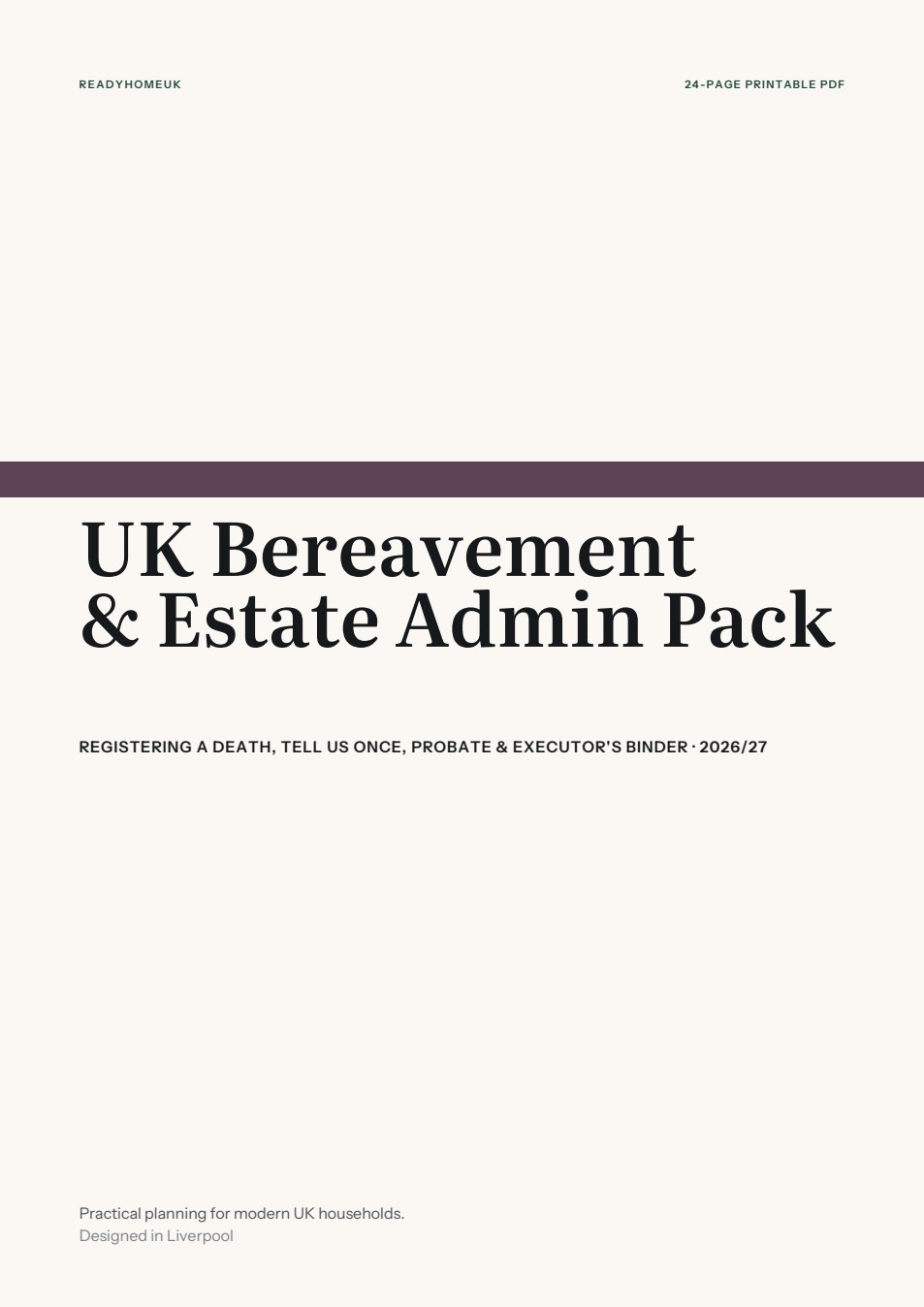 Bereavement & Estate Admin Pack, cover