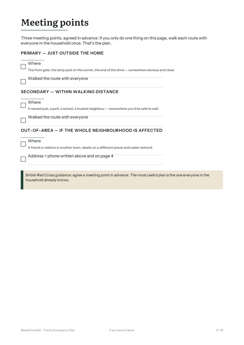 Family Emergency Plan, interior page